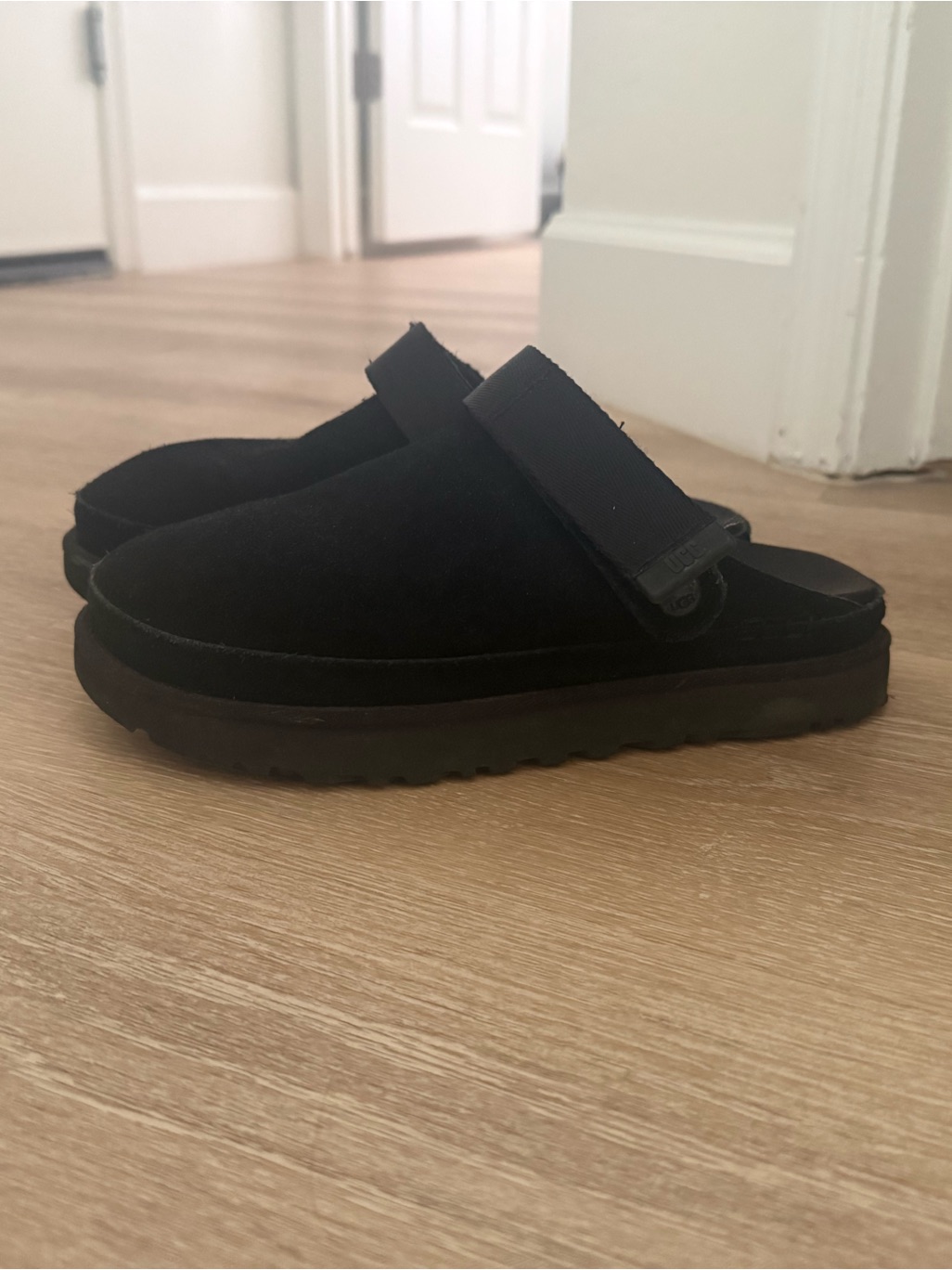 Ugg Black Suede Slip-On Clog With Adjustable Strap